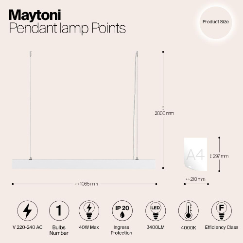 Подвесной светодиодный светильник Maytoni Vinder P050PL-L40W4K Подвесной светодиодный светильник Maytoni Vinder P050PL-L40W4K