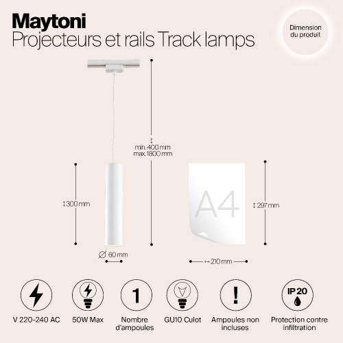 Трековый светильник Maytoni Track TR008-1-GU10-W Трековый светильник Maytoni Track TR008-1-GU10-W