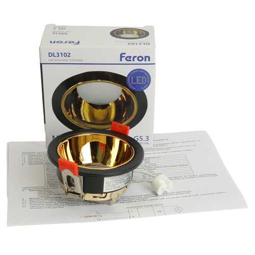 Светильник встраиваемый Feron DL3102 потолочный MR16 G5.3  черный + золото 51403