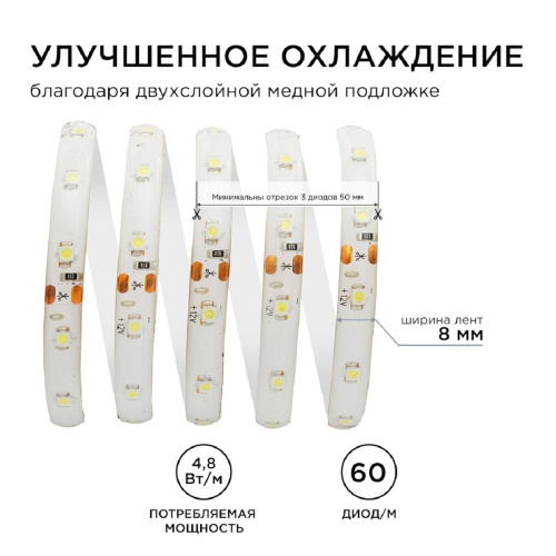 Светодиодная влагозащищенная лента Apeyron 4,8W/m 60LED/m 3528SMD холодный белый 5M 00-08 Светодиодная влагозащищенная лента Apeyron 4,8W/m 60LED/m 3528SMD холодный белый 5M 00-08