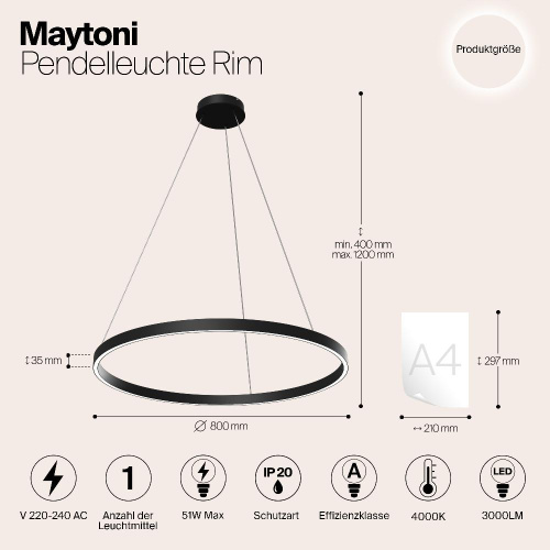 Подвесной светодиодный светильник Maytoni Rim MOD058PL-L42B4K