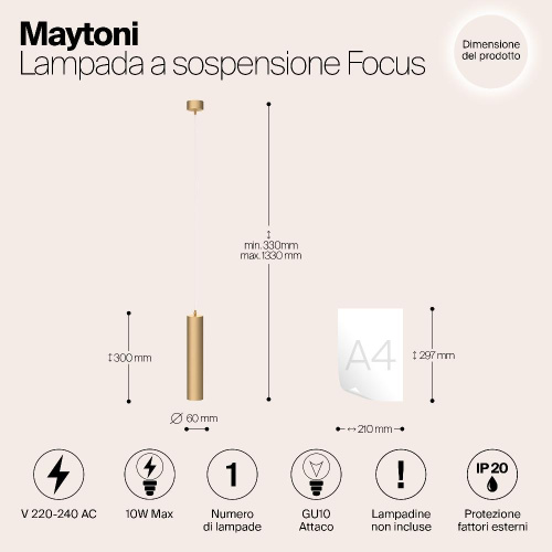 Подвесной светильник Maytoni Technical Focus P075PL-01MG Подвесной светильник Maytoni Technical Focus P075PL-01MG