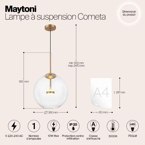 Подвесной светодиодный светильник Maytoni Cometa MOD056PL-L12G3K