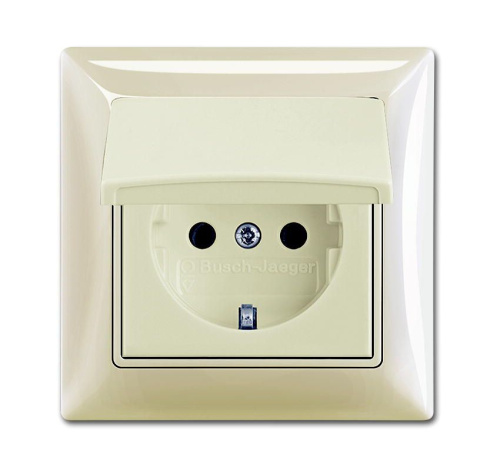 Розетка ABB Basic55 Schuko с/з 16A 250V IP44 с крышкой безвинтовой зажим слоновая кость 2CKA002018A1504