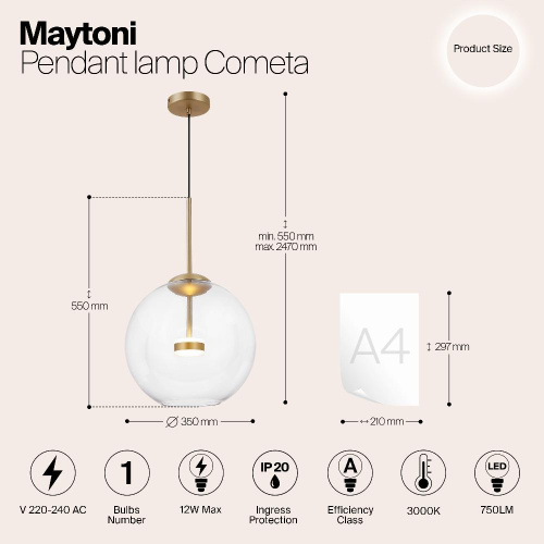 Подвесной светодиодный светильник Maytoni Cometa MOD056PL-L12G3K