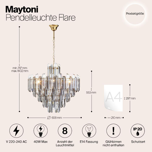 Подвесная люстра Maytoni Flare DIA200PL-08G