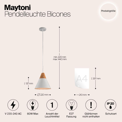 Подвесной светильник Maytoni Bicones P359-PL-01-W