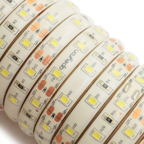 Светодиодная влагозащищенная лента Apeyron 6W/m 60LED/m 2835SMD холодный белый 5M 00-126 Светодиодная влагозащищенная лента Apeyron 6W/m 60LED/m 2835SMD холодный белый 5M 00-126