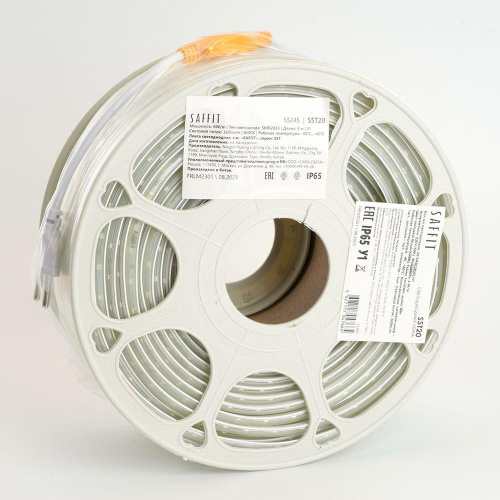 Светодиодная влагозащищенная лента Saffit 6W/m 60LED/m 2835SMD холодный белый 50М SST20 55245 Светодиодная влагозащищенная лента Saffit 6W/m 60LED/m 2835SMD холодный белый 50М SST20 55245