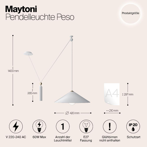 Подвесной светильник Maytoni Technical Peso P080PL-01W Подвесной светильник Maytoni Technical Peso P080PL-01W