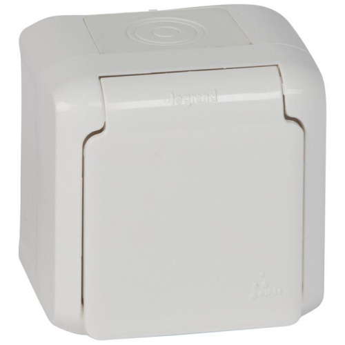 Розетка 2К+З Legrand Quteo 16A 250V с/з со шторками крышкой белая 782321
