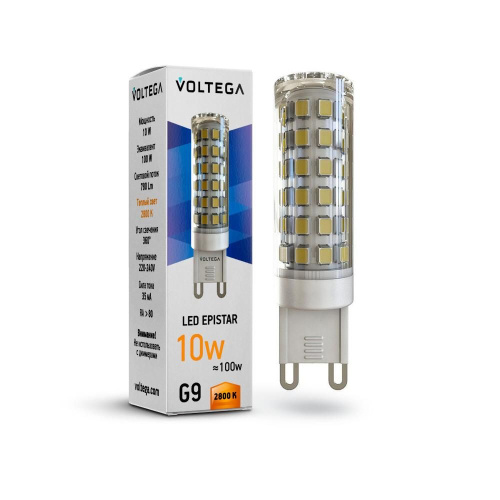 Лампа светодиодная Voltega G9 10W 2800К прозрачная VG9-K1G9warm10W 7038 Лампа светодиодная Voltega G9 10W 2800К прозрачная VG9-K1G9warm10W 7038