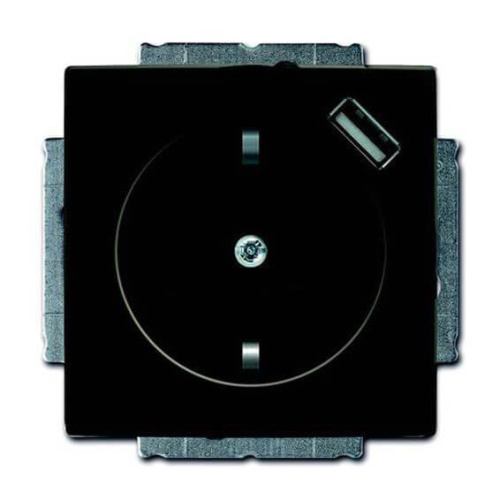 Розетка ABB Basic55 Schuko с/з 16A 250V со шторками USB безвинтовой зажим chateau-чeрный 2CKA002011A6195