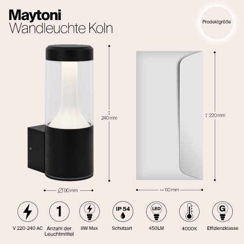 Уличный настенный светодиодный светильник Maytoni Koln O590WL-L8B4K Уличный настенный светодиодный светильник Maytoni Koln O590WL-L8B4K