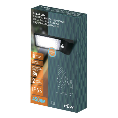 Архитектурный настенный светодиодный светильник Duwi Solar LED на солнеч. бат. с датчиком движ. 25017 3