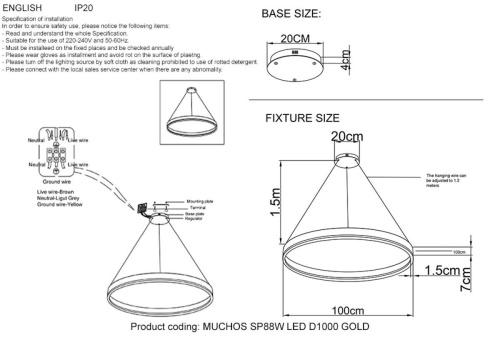 Подвесная люстра Crystal Lux MUCHOS SP88W LED D1000 GOLD Подвесная люстра Crystal Lux MUCHOS SP88W LED D1000 GOLD
