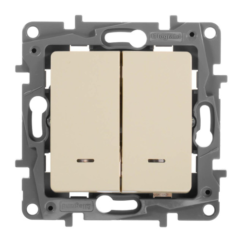 Переключатель двухклавишный Legrand Etika с подсветкой 10A 250V слоновая кость 672316