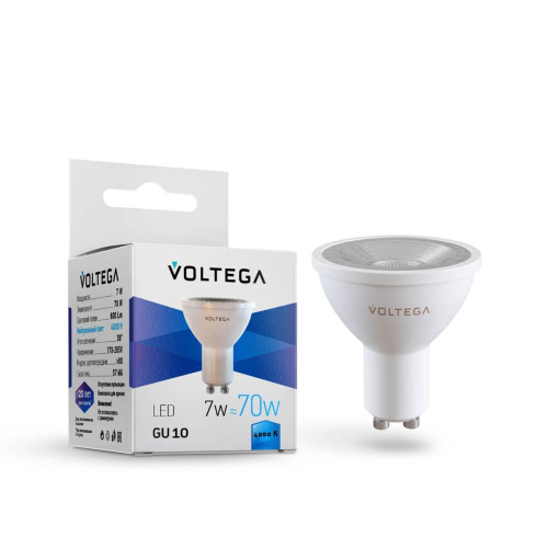 Лампа светодиодная Voltega GU10 7W 4000К прозрачная VG2-S1GU10cold7W 7061 Лампа светодиодная Voltega GU10 7W 4000К прозрачная VG2-S1GU10cold7W 7061