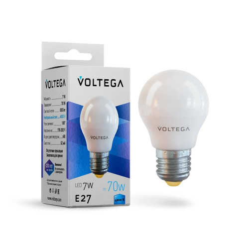 Лампа светодиодная Voltega E27 7W 4000К матовая VG2-G45E27cold7W 7053 Лампа светодиодная Voltega E27 7W 4000К матовая VG2-G45E27cold7W 7053