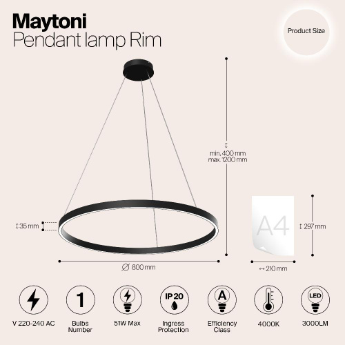 Подвесной светодиодный светильник Maytoni Rim MOD058PL-L42B4K