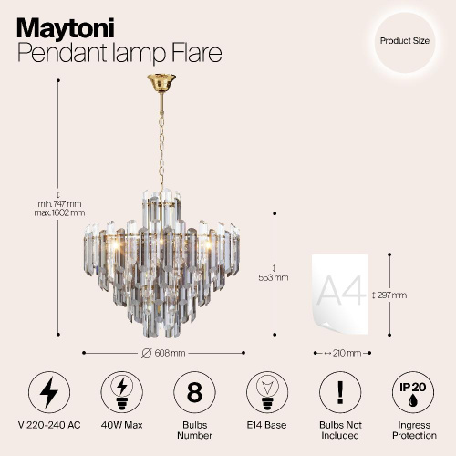 Подвесная люстра Maytoni Flare DIA200PL-08G