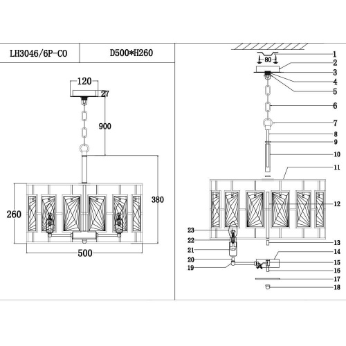 Подвесная люстра Lumien Hall Barumini LH3046/6P-CO Подвесная люстра Lumien Hall Barumini LH3046/6P-CO