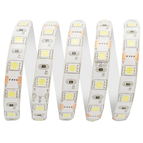 Светодиодная влагозащищенная лента Apeyron 14,4W/m 60LED/m 5050SMD холодный белый 5M 10BL Светодиодная влагозащищенная лента Apeyron 14,4W/m 60LED/m 5050SMD холодный белый 5M 10BL