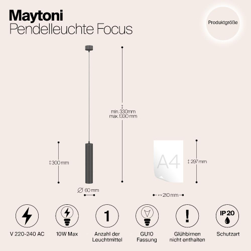 Подвесной светильник Maytoni Technical Focus P075PL-01B Подвесной светильник Maytoni Technical Focus P075PL-01B