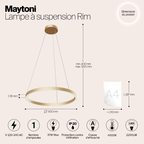 Подвесной светодиодный светильник Maytoni Rim MOD058PL-L32BS4K