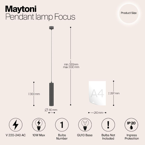 Подвесной светильник Maytoni Technical Focus P075PL-01B Подвесной светильник Maytoni Technical Focus P075PL-01B