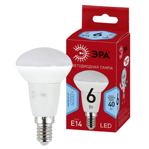 Лампа светодиодная ЭРА E14 6W 4000K матовая ECO LED R50-6W-840-E14 Б0020634