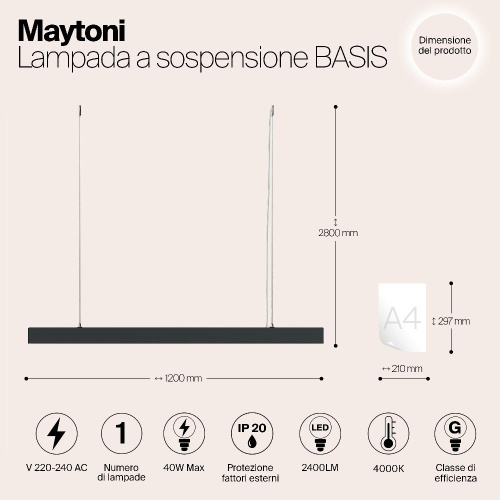 Подвесной светодиодный светильник Maytoni Vinder P051PL-L40B4K