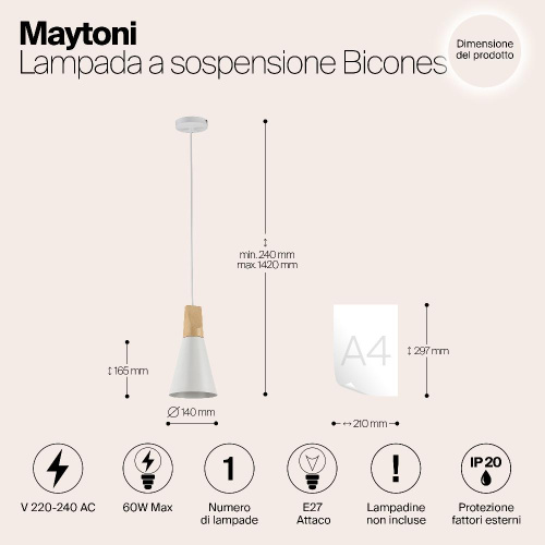 Подвесной светильник Maytoni Bicones P359-PL-140-W