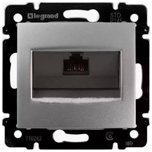 Розетка компьютерная RJ45 Legrand Valena 6 кат UTP на винтах алюминий 770242