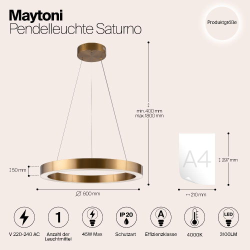 Подвесная светодиодная люстра Maytoni Saturno MOD415PL-L45BS4K Подвесная светодиодная люстра Maytoni Saturno MOD415PL-L45BS4K