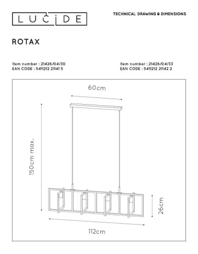 Подвесная люстра Lucide Rotax 21426/04/30 Подвесная люстра Lucide Rotax 21426/04/30