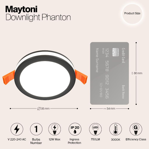 Встраиваемый светодиодный светильник Maytoni Phanton DL303-L12B Встраиваемый светодиодный светильник Maytoni Phanton DL303-L12B