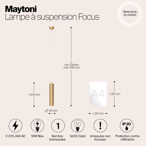 Подвесной светильник Maytoni Technical Focus P075PL-01MG Подвесной светильник Maytoni Technical Focus P075PL-01MG