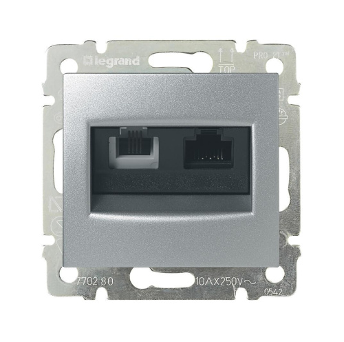 Розетка комбинированная RJ11+RJ45 Legrand Valena 6 кат UTP на винтах алюминий 770280