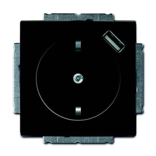 Розетка ABB Basic55 Schuko с/з 16A 250V со шторками USB безвинтовой зажим chateau-чeрный 2CKA002011A6195