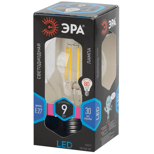 Лампа светодиодная филаментная ЭРА E27 9W 4000K прозрачная A60-9W-840-E27 frost