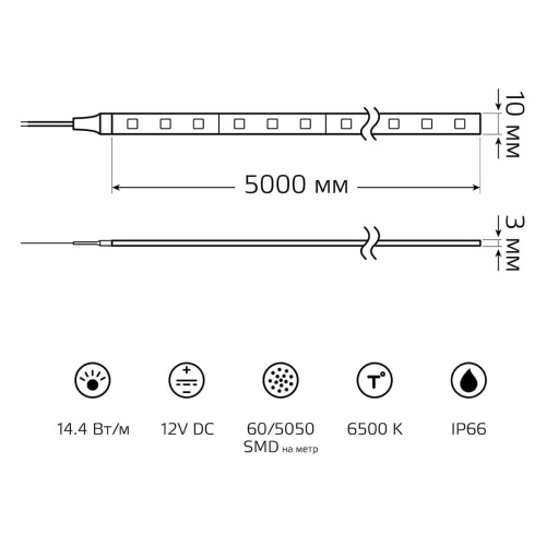 Светодиодная влагозащищенная лента Gauss 14,4W/m 60LED/m 5050SMD холодный белый 5M 356000314