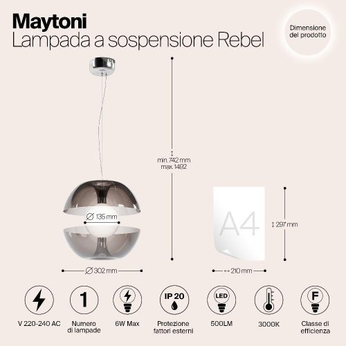 Подвесной светодиодный светильник Maytoni Rebel MOD322PL-L6B3K
