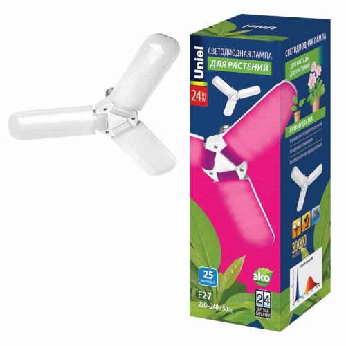 Лампа светодиодная для растений Uniel E27 24W матовая LED-P65-24W/SPSB/E27/FR/P3 PLP32WH UL-00007407 Лампа светодиодная для растений Uniel E27 24W матовая LED-P65-24W/SPSB/E27/FR/P3 PLP32WH UL-00007407