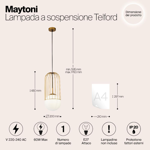 Подвесной светильник Maytoni Telford P363PL-01G