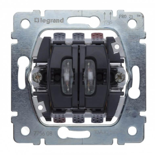 Переключатель двухклавишный на 2 направления Legrand Galea Life 10A 250V с подсветкой 775608