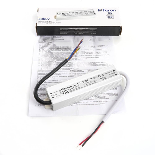 Блок питания для светодиодной ленты Feron LB007 12V 20W IP67 1,6A 48052 Блок питания для светодиодной ленты Feron LB007 12V 20W IP67 1,6A 48052