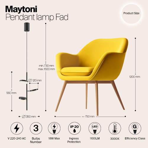 Подвесная светодиодная люстра Maytoni Fad MOD070PL-L18B3K Подвесная светодиодная люстра Maytoni Fad MOD070PL-L18B3K