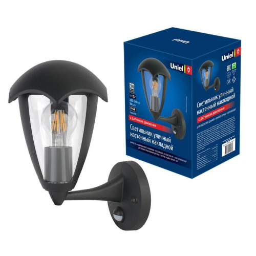 Уличный настенный светильник Uniel UUL-S81A 60W/E27 Sensor IP54 Black UL-00006813 Уличный настенный светильник Uniel UUL-S81A 60W/E27 Sensor IP54 Black UL-00006813