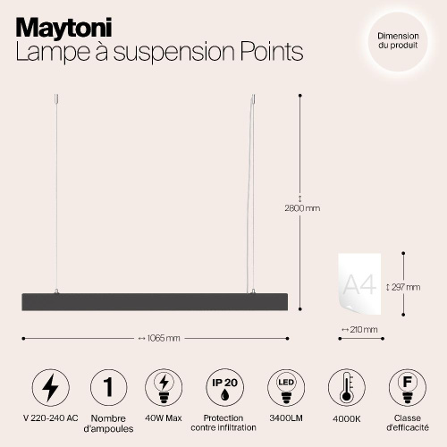 Подвесной светодиодный светильник Maytoni Vinder P050PL-L40B4K